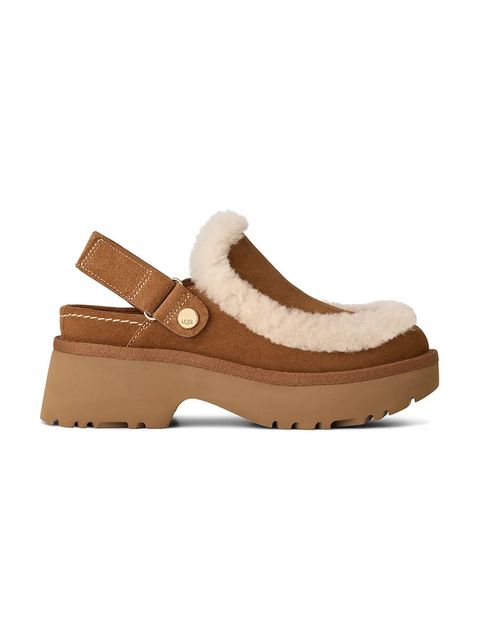 UGG klapki zamszowe Esmee Clog damskie kolor brązowy na platformie 1173331.CHE - zdjęcie produktu nr 1
