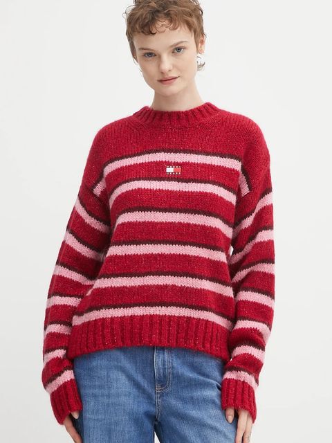 Tommy Jeans sweter z domieszką alpaki damski kolor czerwony DW0DW21679 - zdjęcie produktu nr 1