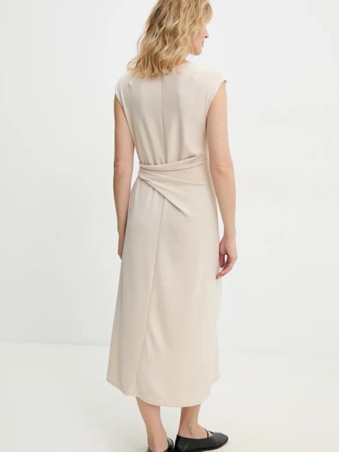 Answear.LAB sukienka kolor beżowy midi rozkloszowana