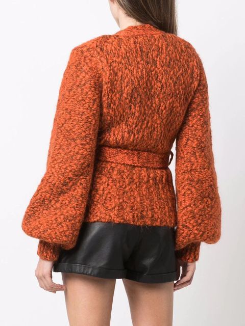 GANNI Mouline puff-sleeve cardigan - Orange