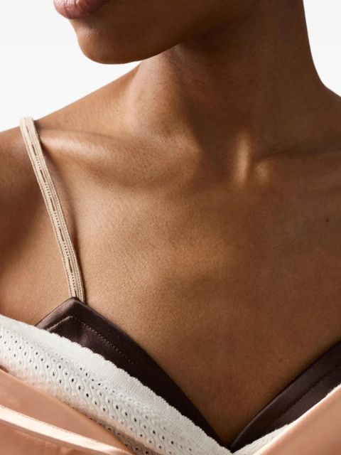 Miu Miu logo-patch satin bra - Brown