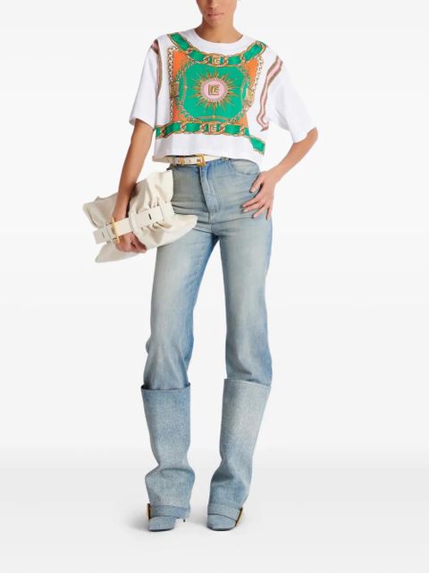 Balmain Foulard-print cropped T-shirt - White - zdjęcie produktu nr 2