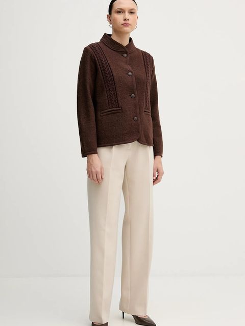 Hoss Intropia kurtka wełniana kolor brązowy przejściowa 5432678