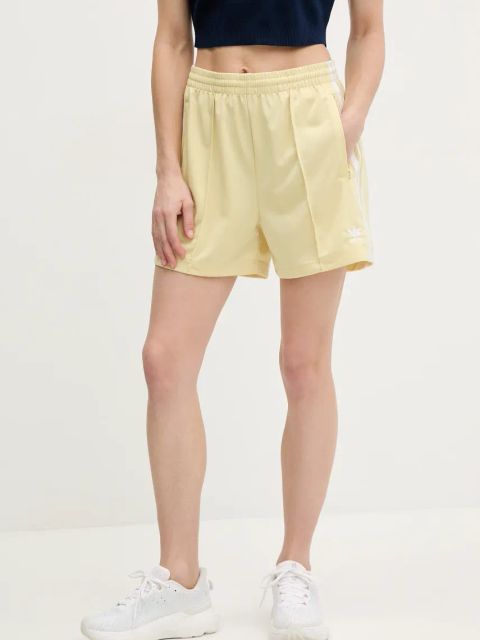 adidas Originals szorty Firebird damskie kolor żółty z aplikacją high waist JD0820