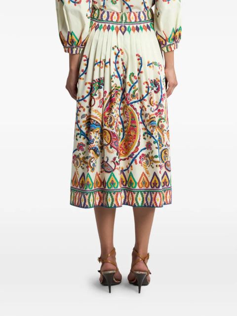 ETRO floral paisley-print pleated midi skirt - Neutrals