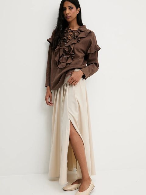 Answear.LAB spódnica kolor beżowy maxi rozkloszowana - zdjęcie produktu nr 2