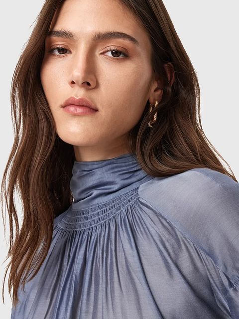 AllSaints bluzka z dodatkiem jedwabiu PEARLA damska kolor fioletowy gładka W027PD - zdjęcie produktu nr 2