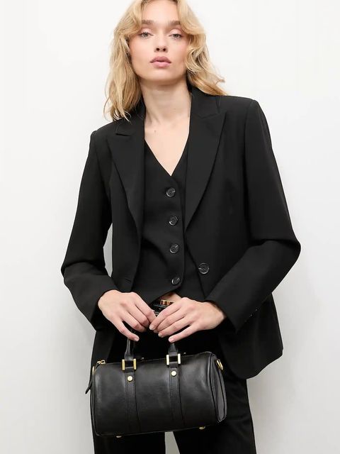 Answear.LAB marynarka kolor czarny jednorzędowa gładka