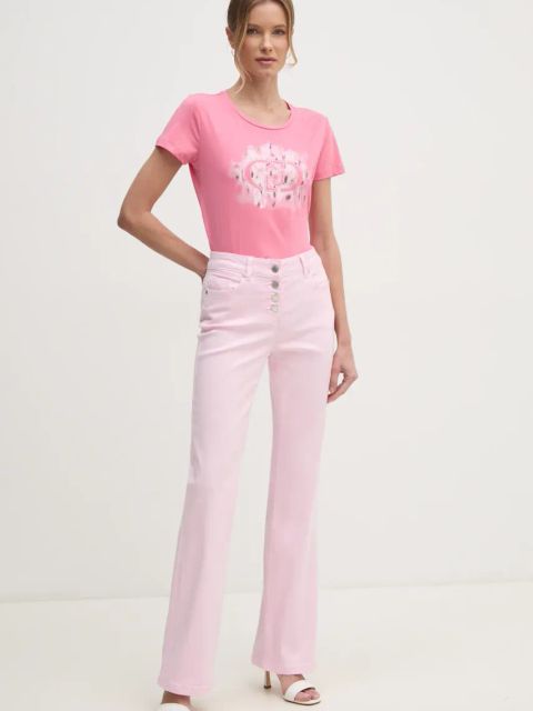 Morgan spodnie PEMAK damskie kolor różowy dzwony high waist PEMAK