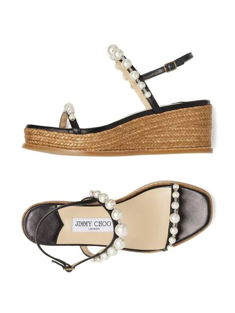Jimmy Choo Amatuus pearl-embellished 60mm wedge espadrilles - Black