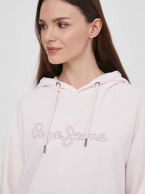 Pepe Jeans bluza Lana damska kolor różowy z kapturem z nadrukiem PL581440