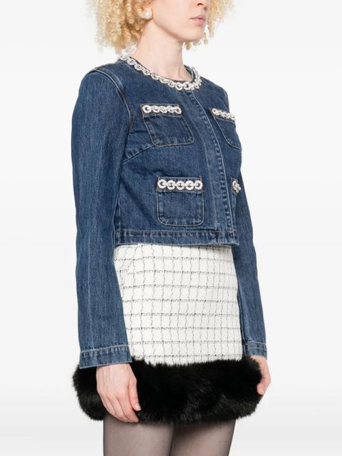 Self-Portrait embellished-pocket denim jacket - Blue