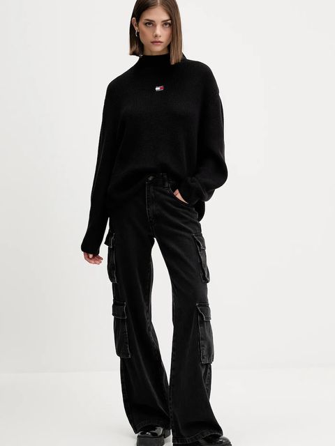 Tommy Jeans sweter bawełniany damski kolor czarny z półgolfem DW0DW21676 - zdjęcie produktu nr 2