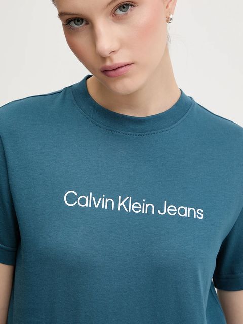 Calvin Klein Jeans t-shirt bawełniany damski kolor turkusowy LV047C912G