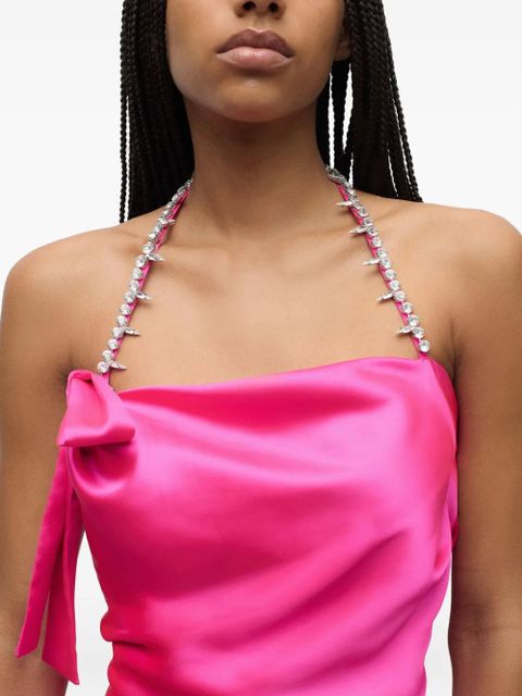 AREA crystal-embellished satin halterneck top - Pink