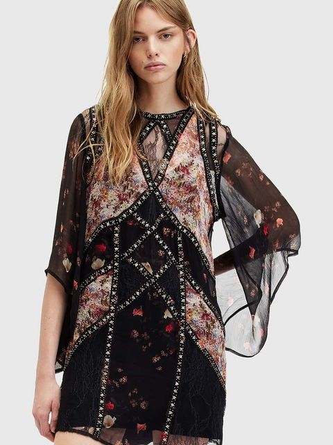 AllSaints sukienka LUCIA KORA DRESS kolor czarny mini prosta W103DA