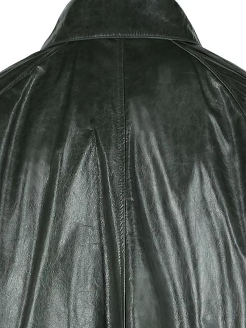 Max Mara pointed-collar double-breasted leather jacket - Grey