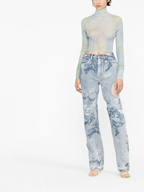 Off-White logo-print tie-dye crop top - Blue
