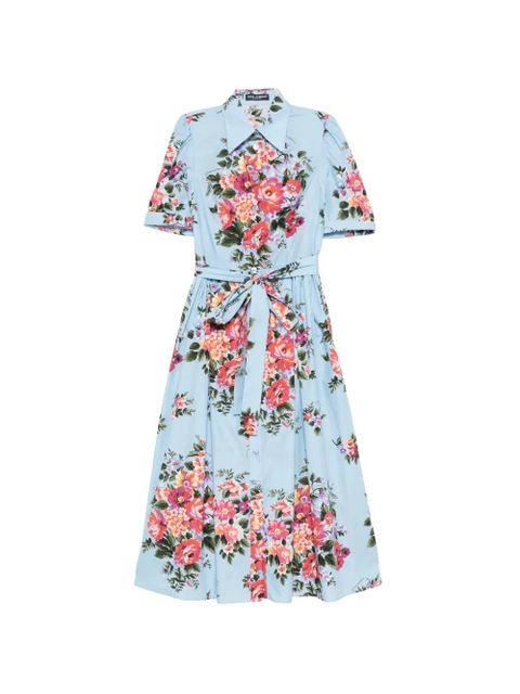 Dolce & Gabbana floral-print belted midi dress - Blue - zdjęcie produktu nr 1