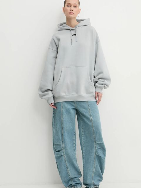 Rotate bluza bawełniana damska kolor szary z kapturem gładka 1134262387