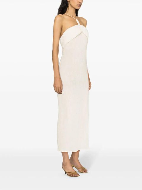 Magda Butrym faux pearl-embellished midi dress - Neutrals