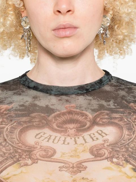 Jean Paul Gaultier baroque-print mesh T-shirt - Black - zdjęcie produktu nr 2