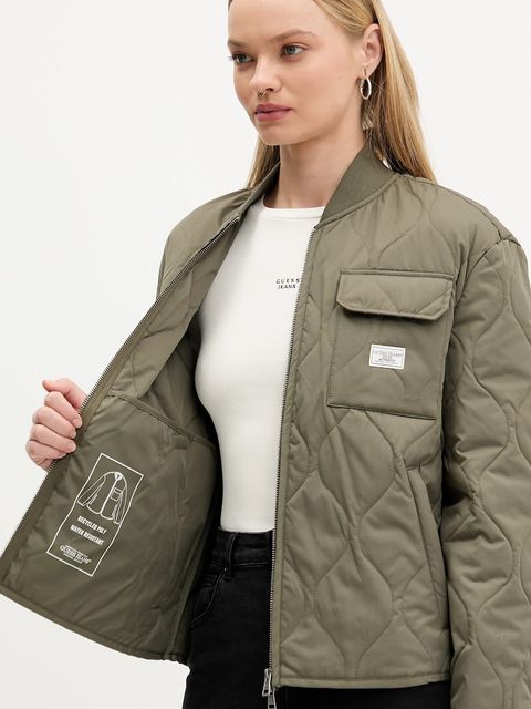 Guess Jeans kurtka kolor zielony przejściowa oversize W5YL26 WHG02