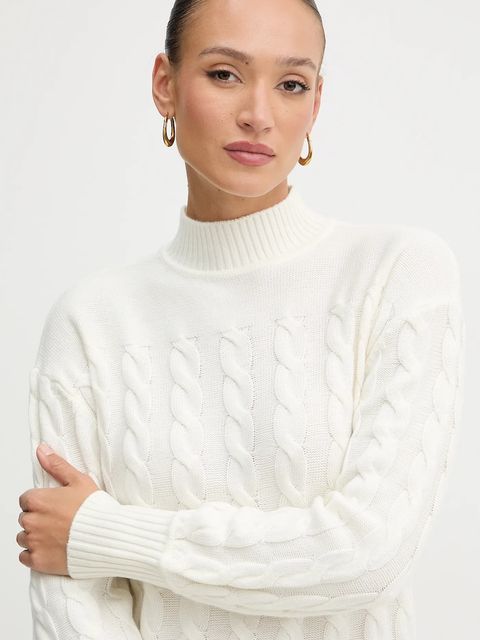 Guess sweter z dodatkiem wełny ELSA damski kolor beżowy z golfem W5BR30 Z1192