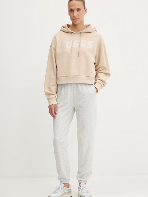 Guess bluza bawełniana PRIMULA damska kolor beżowy z kapturem z aplikacją V5GQ09 KCRP0