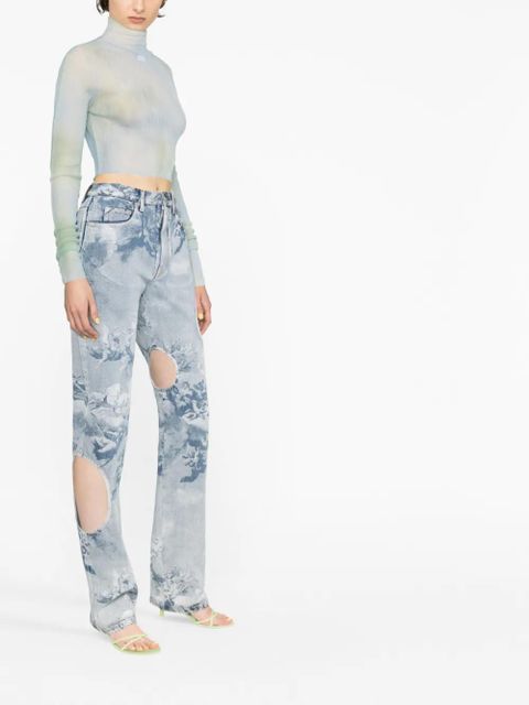Off-White logo-print tie-dye crop top - Blue