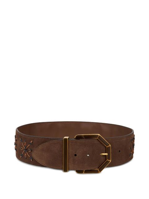 ETRO suede embroidered geometric buckle belt - Brown - zdjęcie produktu nr 1