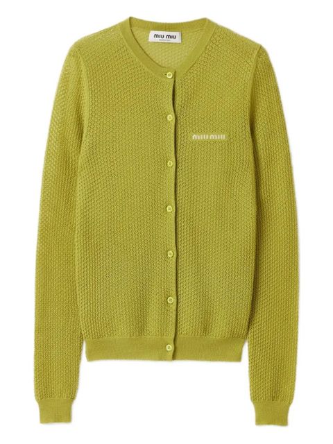 Miu Miu ribbed lace-motif cardigan - Green - zdjęcie produktu nr 1