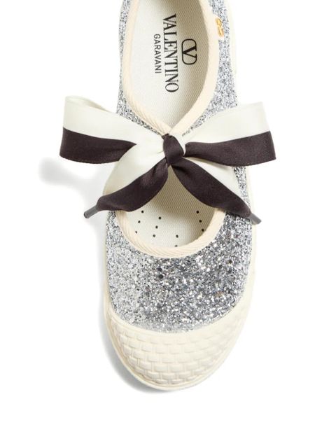 Valentino Garavani Bay by Bay ballerina sneakers in glitter fabric - Silver