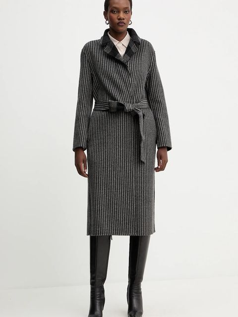 Twinset płaszcz dwustronny z wełną kolor czarny 252TP2080