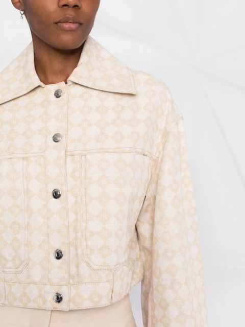 Nanushka logo pattern boxy denim jacket - Neutrals