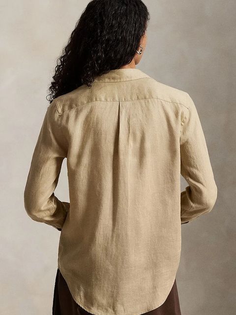 Polo Ralph Lauren koszula lniana kolor beżowy relaxed z kołnierzykiem klasycznym 211970730