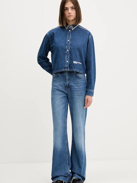 Karl Lagerfeld Jeans koszula jeansowa damska kolor granatowy relaxed z kołnierzykiem klasycznym A4W11002