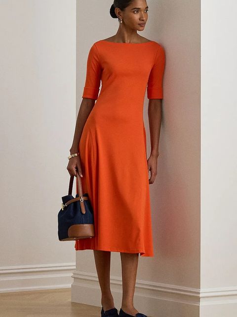 Lauren Ralph Lauren sukienka kolor pomarańczowy mini rozkloszowana 200973599 - zdjęcie produktu nr 1