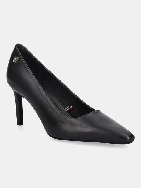 Tommy Hilfiger szpilki skórzane TH LOGO LTH PUMP SLANTED HL kolor brązowy FW0FW09008 - zdjęcie produktu nr 1