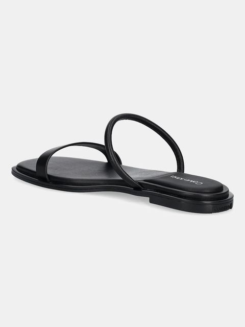 Calvin Klein klapki skórzane FLAT SANDAL SQUARED 2-BAR LTH damskie kolor czarny HW0HW02532