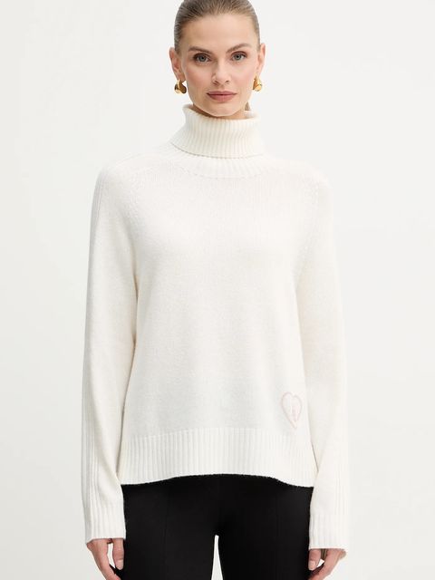 Liu Jo sweter z dodatkiem wełny damski kolor beżowy z golfem MF5445 MS76L - zdjęcie produktu nr 1