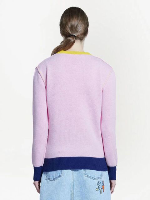 Marni embroidered-logo contrast-trim jumper - Pink