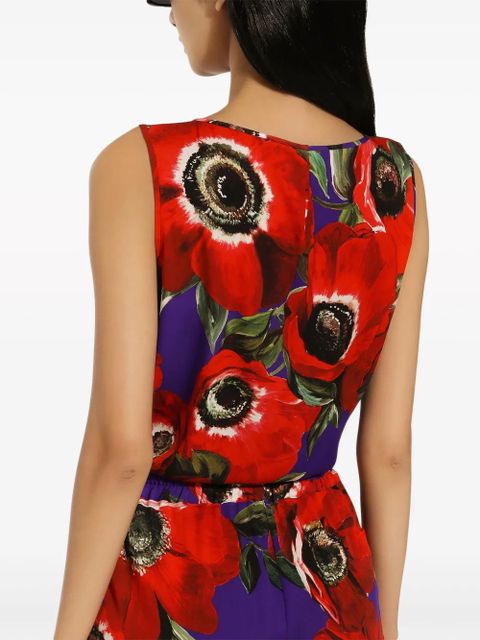 Dolce & Gabbana poppy-print round-neck tank top - Purple