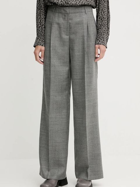 Marc O'Polo spodnie wełniane damskie kolor szary proste high waist 600006810005 - zdjęcie produktu nr 1