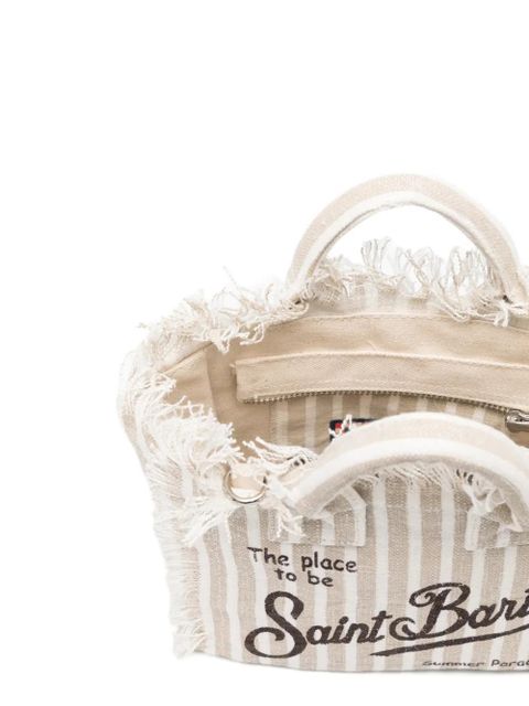 MC2 Saint Barth Vanity striped fringed mini bag - White