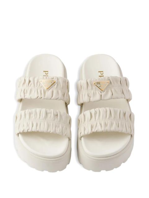 Prada Matelassé nappa leather flatform slides - Neutrals