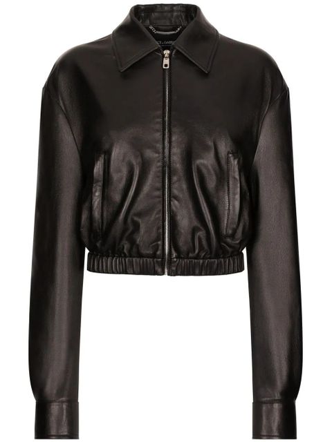 Dolce & Gabbana logo-appliqué leather jacket - Black - zdjęcie produktu nr 1