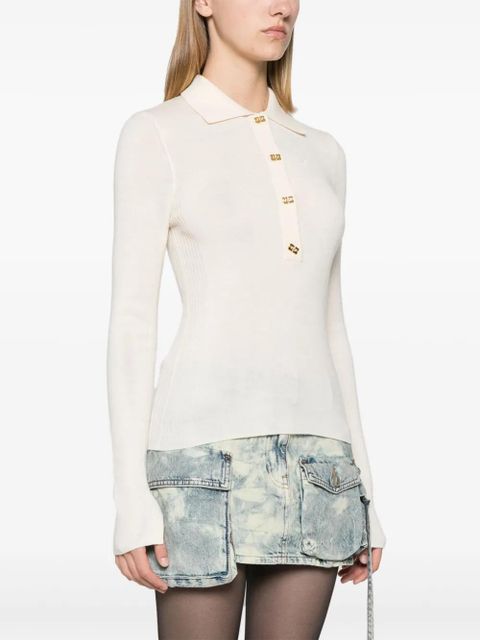 GANNI merino wool polo top - Neutrals