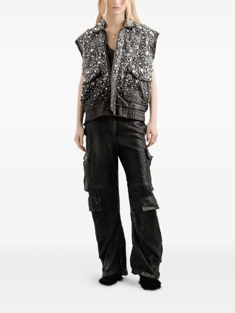 Dolce & Gabbana crystal-embellished leather vest - Brown - zdjęcie produktu nr 2