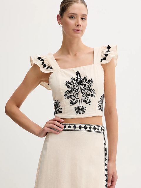 Hoss Intropia bluzka z domieszką lnu damska kolor beżowy z aplikacją 5879153 - zdjęcie produktu nr 1